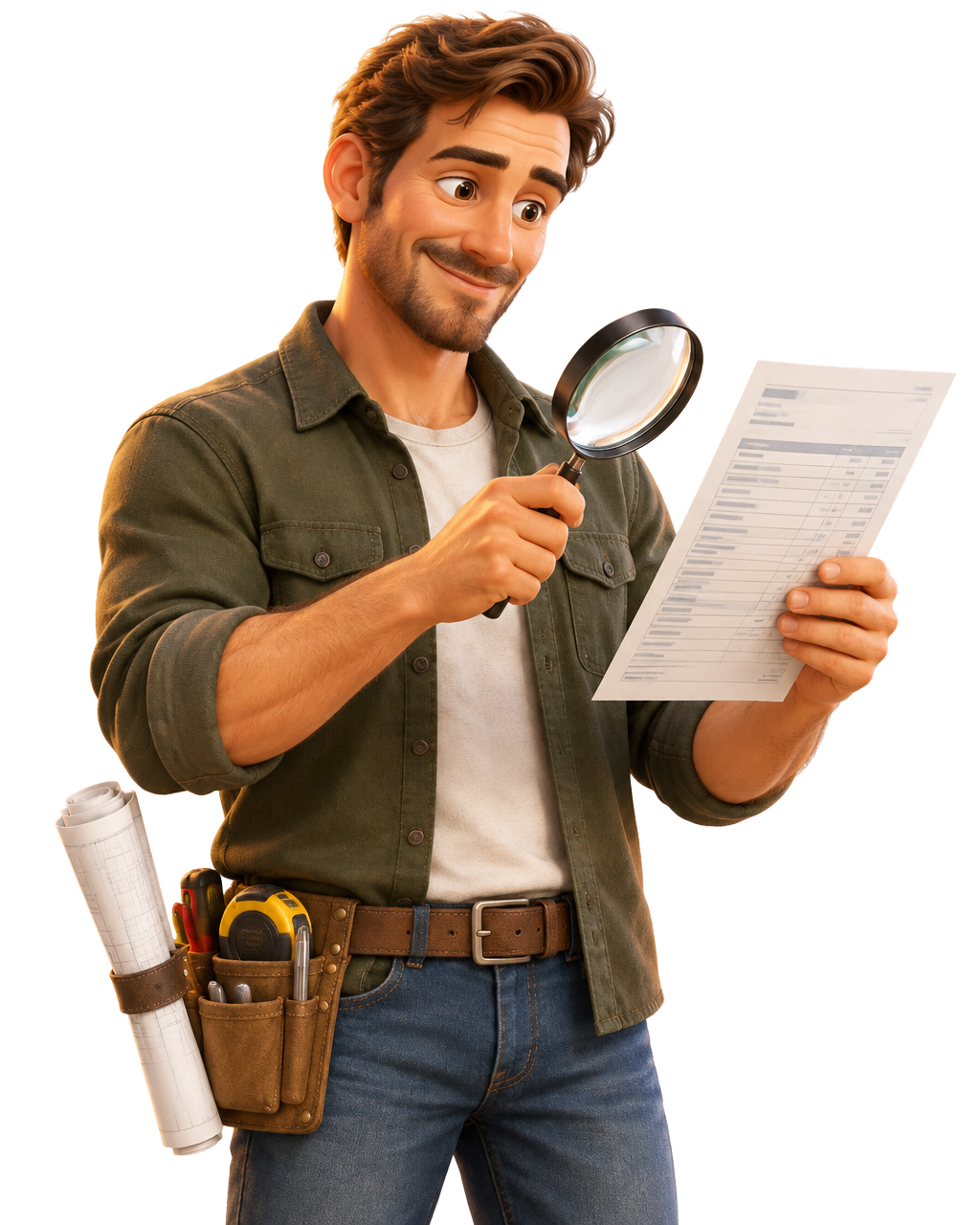 Propriétaire examinant un devis avec une loupe